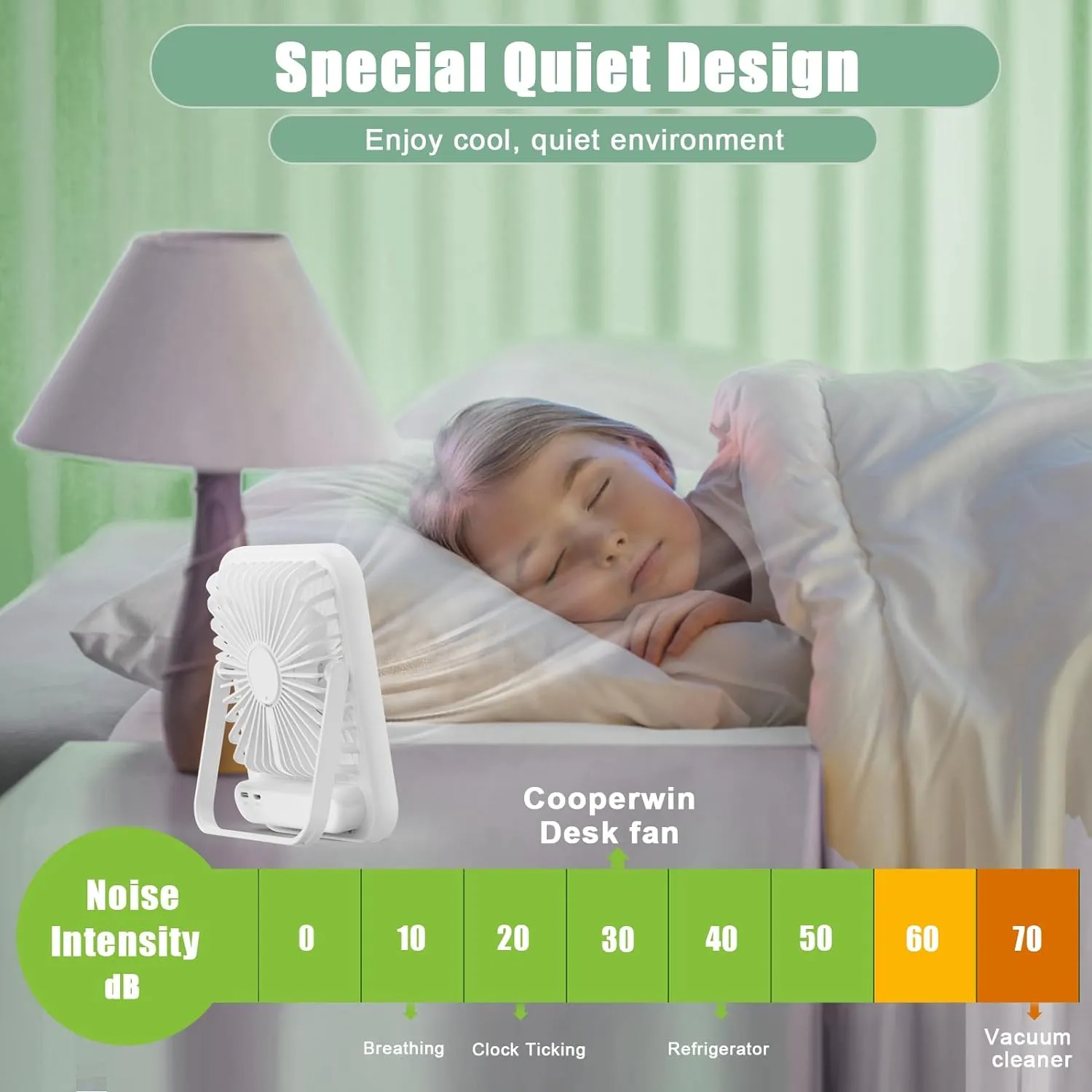 Travel Fan for Sleeping, 6.8" Small Portable Fan Rechargeable Battery Powered, 100 Speeds Personal Mini Desk Fan for Office Bedroom, Cruise Ship Beach Vocation Travel Essentials, White