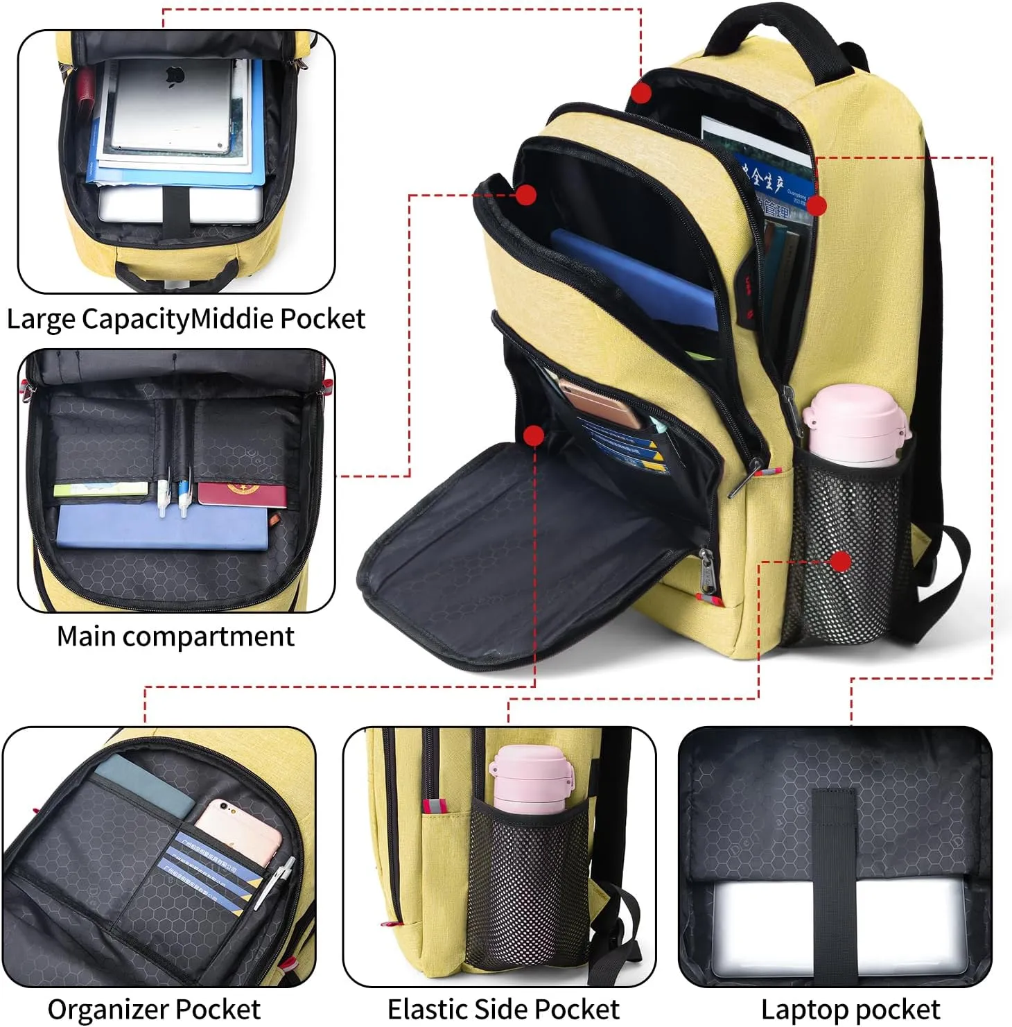 Travel Laptop Backpack, Anti Theft Backpack for Men and Women with USB Charging Port Business Computer Backpack Bag (Yellow, 15.6 Inch)