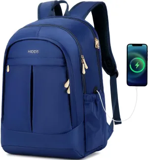 Travel Laptop Backpack for Women 15.6 Inch Computer Backpacks with USB Charging Hole Anti Theft Carry on Bag College Bookbag Large Blue Back Pack for Work Business Traveling Commuter Daypack-Blue