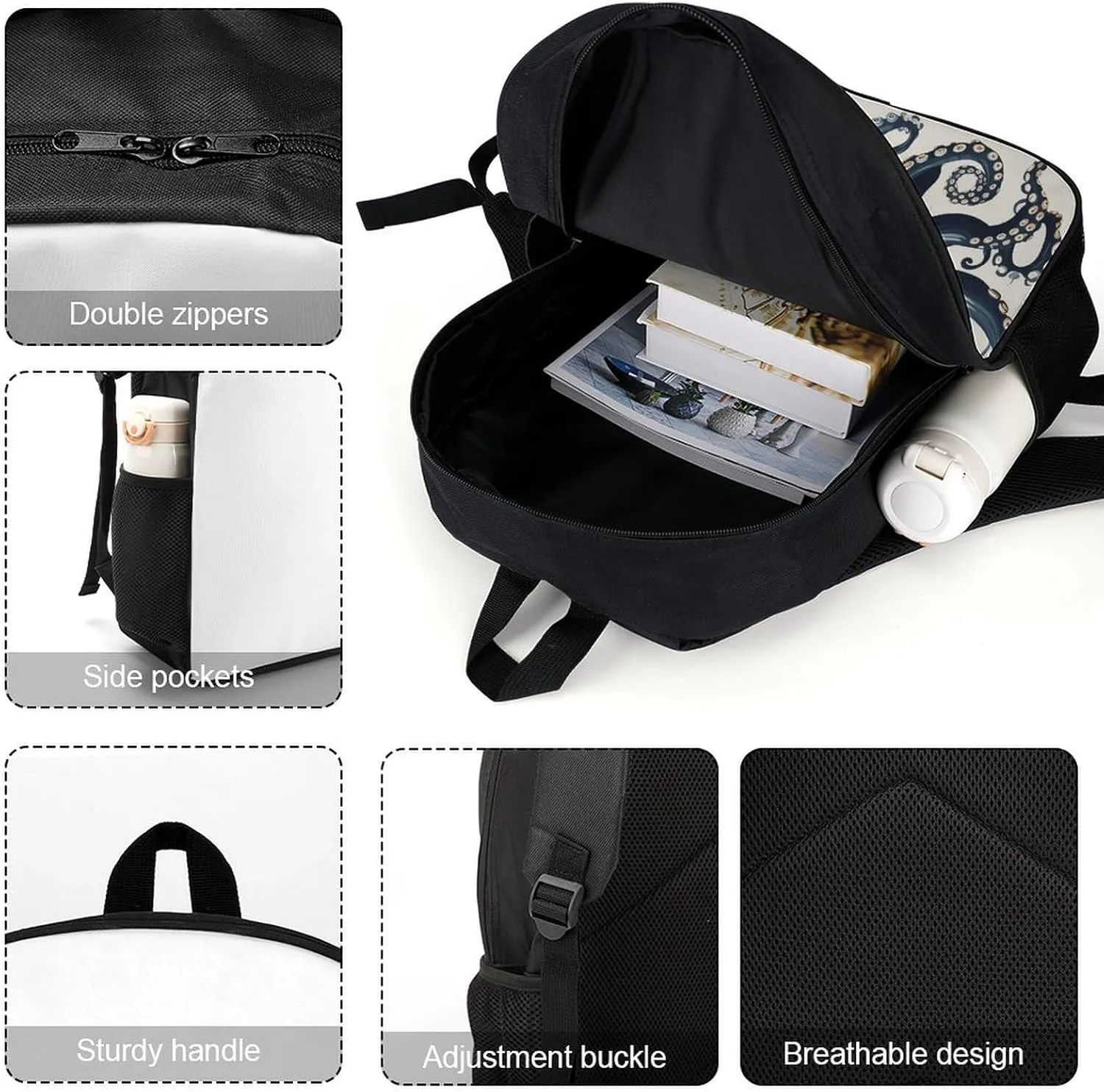 Travel Laptop Backpack Slim Durable Lightweight Back Pack Cute Octopus Pattern Small Backpack For Women Men