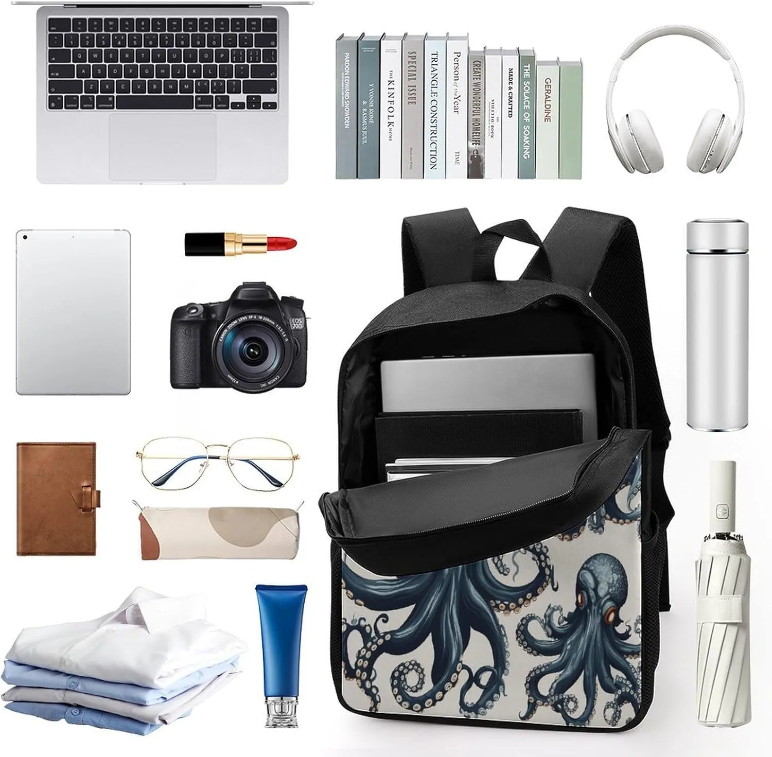 Travel Laptop Backpack Slim Durable Lightweight Back Pack Cute Octopus Pattern Small Backpack For Women Men
