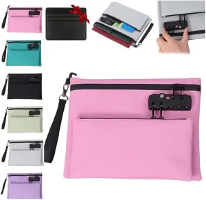 Travel Lock Bag, Ouble Layer Money Bag With Lock Certificates Organizer, Money Bag with Lock and Zipper, Double Layer Anti-Theft Handbag With Combination Protection (Pink)