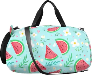 Triangular Watermelon Slices Kids Overnight Duffle Bag,Gymnastics Sports Dance Bag with Shoe Compartment & Wet Pocket, Travel Weekender Tote for Boys & Girls