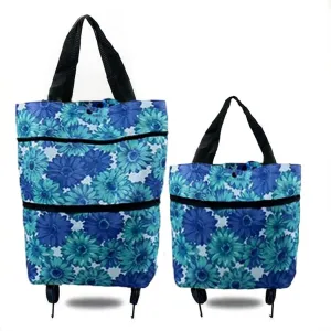 Trolley Folding Shopping Bag Collapsible Two-Stage Zipper Folding Shopping Bags 2 In 1 Foldable Shopping Portable Cart With Wheels Lightweight Storage Bag for Shopping Fruits Vegetables (Orchid)