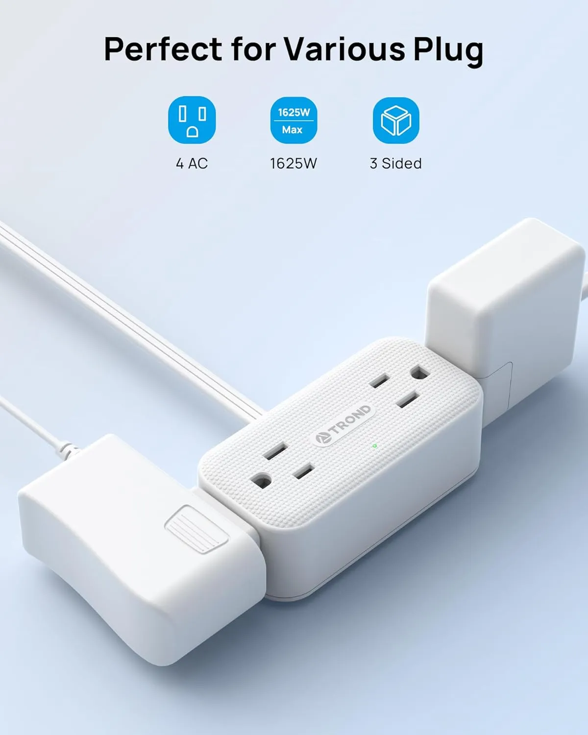 TROND 360° Rotating Plug 3FT Extension Cord, 4 Widely Spaced AC Outlets, Flat Plug Surge Protector, Wall Mount, Surge Protection Power Strip for Travel Kitchen Dorm Room Essentials, White