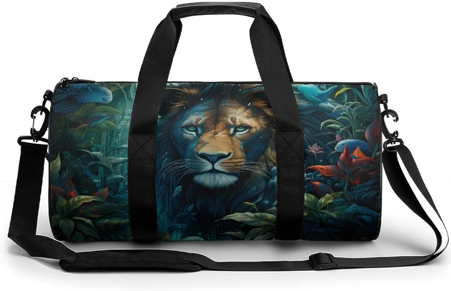 Tropical Rainforest Animal Lion Print Gym Sport Bag Travel Duffel Bags Weekender Carry on Tote Bags for Women Men