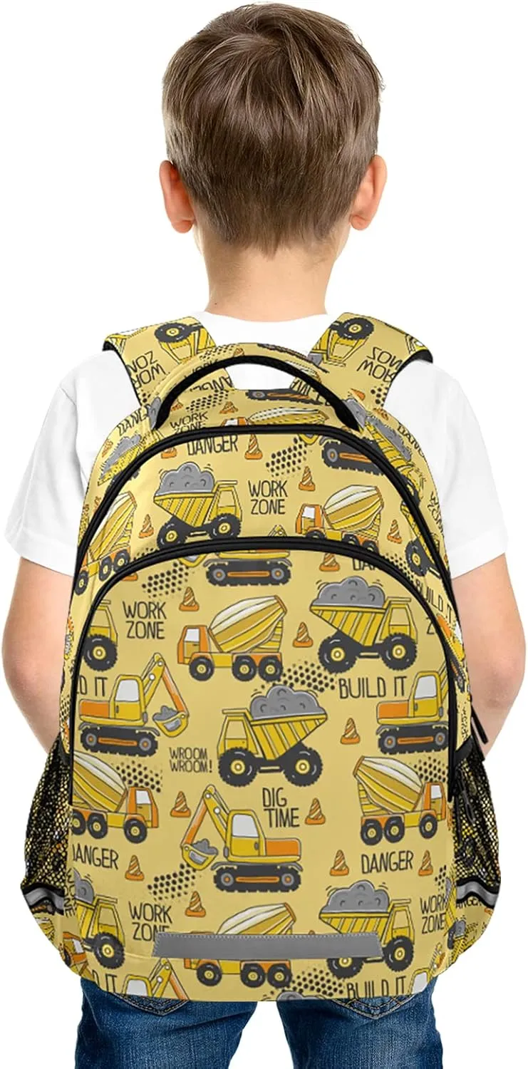 Truck Boys Backpack Yellow Excavator Kids Elementary School Bookbag Travel Rucksack Laptop Bag