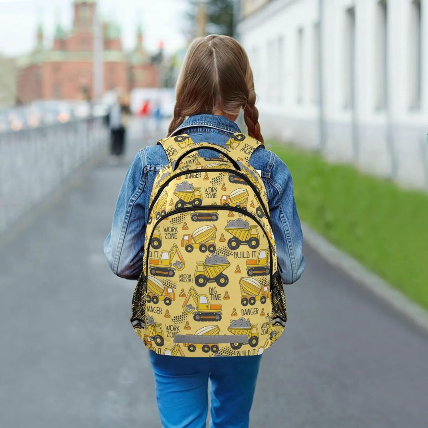 Truck Boys Backpack Yellow Excavator Kids Elementary School Bookbag Travel Rucksack Laptop Bag