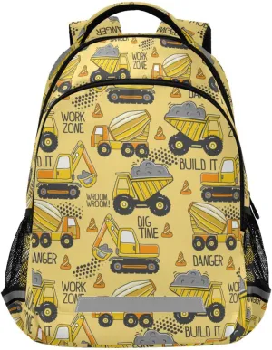 Truck Boys Backpack Yellow Excavator Kids Elementary School Bookbag Travel Rucksack Laptop Bag