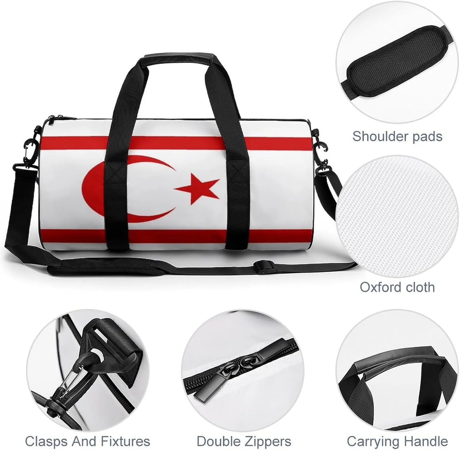 Turkish Republic Northern Cyprus Flag Gym Duffle Bag for Boys Girls with Wet Pocket Sports Weekender Travel Carry On