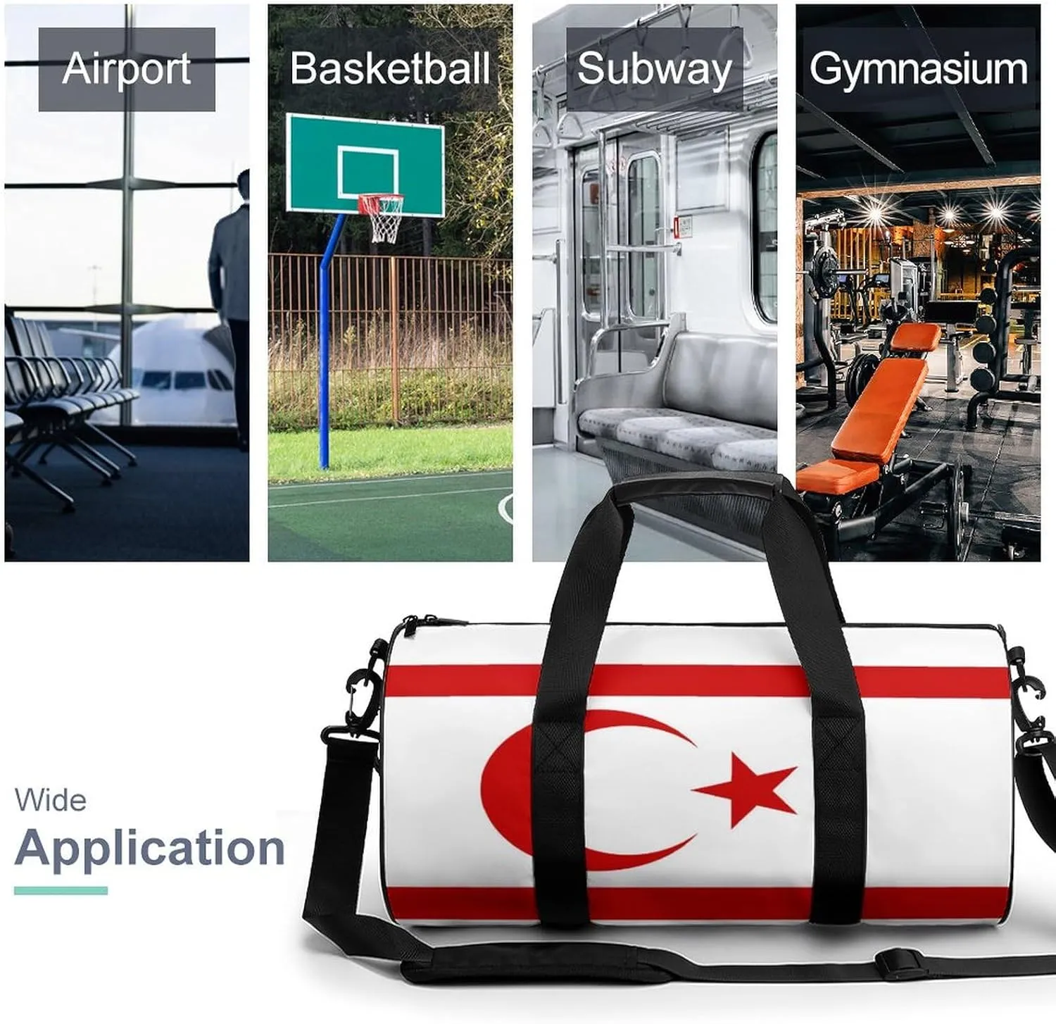 Turkish Republic Northern Cyprus Flag Gym Duffle Bag for Boys Girls with Wet Pocket Sports Weekender Travel Carry On