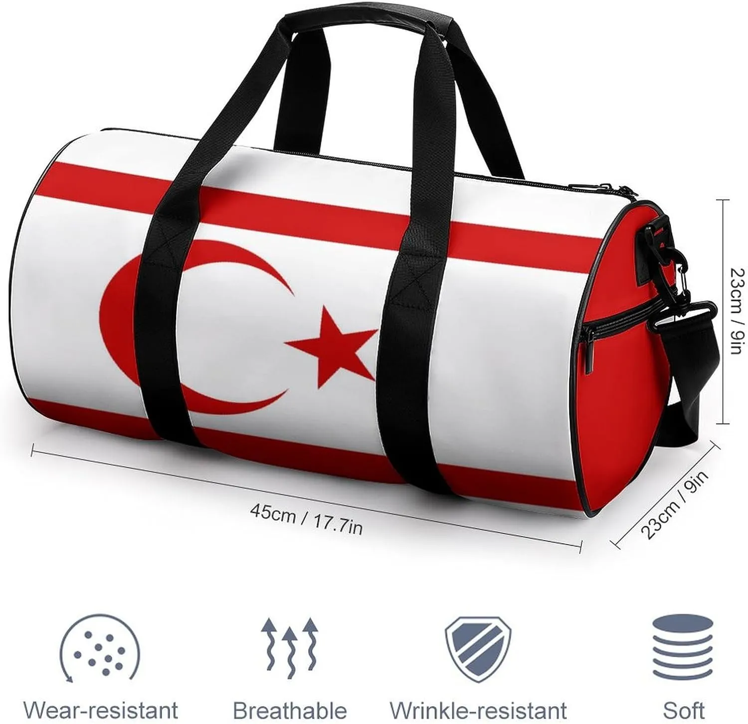 Turkish Republic Northern Cyprus Flag Gym Duffle Bag for Boys Girls with Wet Pocket Sports Weekender Travel Carry On