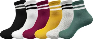 Two Stripes Crew Socks Solid Color Quartz Socks Vintage Colorful Dress Socks for Women, Men