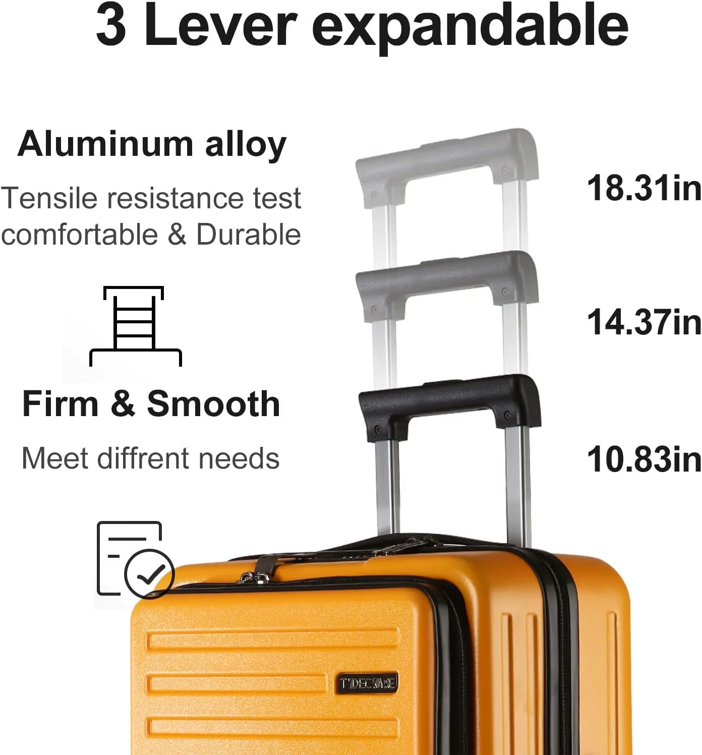 TydeCkare 20 Inch Carry On Luggage with Front Zipper Pocket, 45L, Lightweight ABS PC Hardshell Suitcase with Spinner Silent Wheels, Convenient for Business Trips, Orange