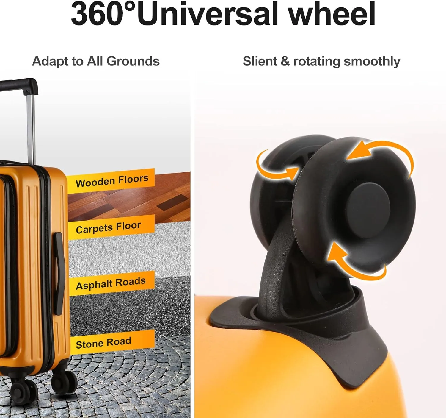 TydeCkare 20 Inch Carry On Luggage with Front Zipper Pocket, 45L, Lightweight ABS PC Hardshell Suitcase with Spinner Silent Wheels, Convenient for Business Trips, Orange