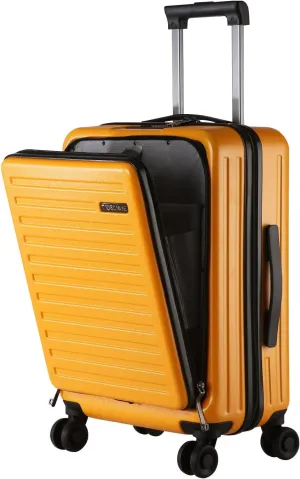 TydeCkare 20 Inch Carry On Luggage with Front Zipper Pocket, 45L, Lightweight ABS PC Hardshell Suitcase with Spinner Silent Wheels, Convenient for Business Trips, Orange