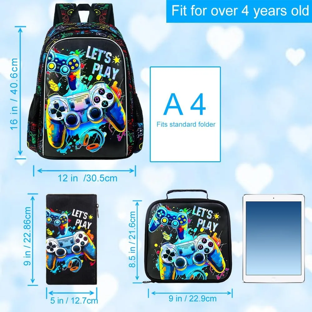 UFNDC 3PCS Boys Backpack,16”Kids Dinosaur Bookbag with Lunch Box, School Bag for Elementary Toddler