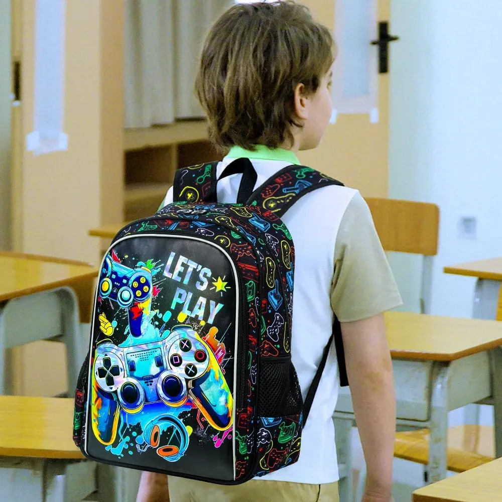 UFNDC 3PCS Boys Backpack,16”Kids Dinosaur Bookbag with Lunch Box, School Bag for Elementary Toddler