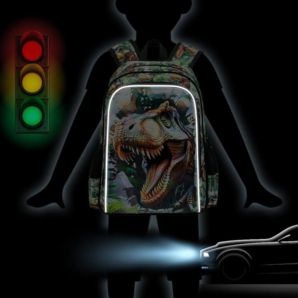 UFNDC 3PCS Boys Backpack,16”Kids Dinosaur Bookbag with Lunch Box, School Bag for Elementary Toddler