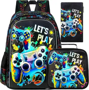 UFNDC 3PCS Boys Backpack,16”Kids Dinosaur Bookbag with Lunch Box, School Bag for Elementary Toddler