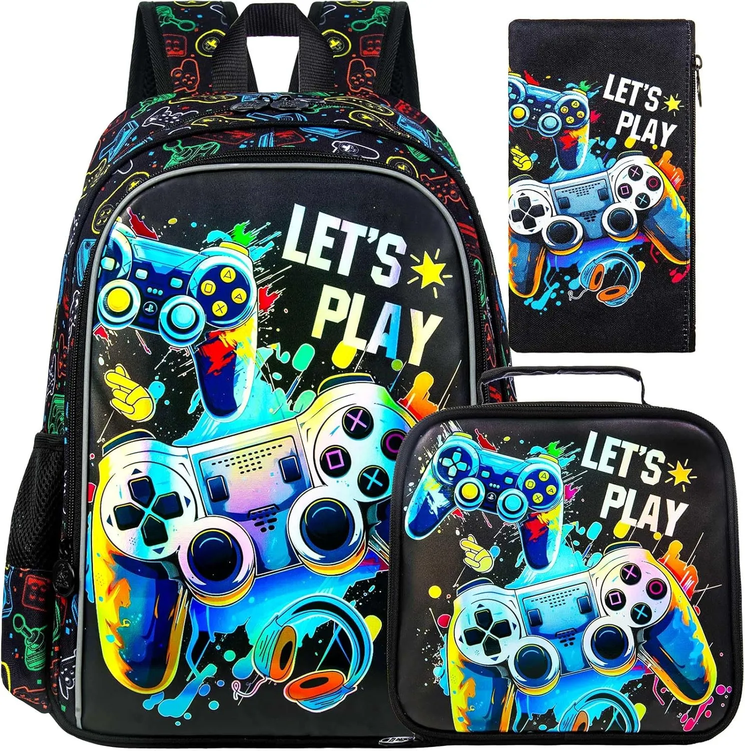 UFNDC 3PCS Boys Backpack,16”Kids Dinosaur Bookbag with Lunch Box, School Bag for Elementary Toddler