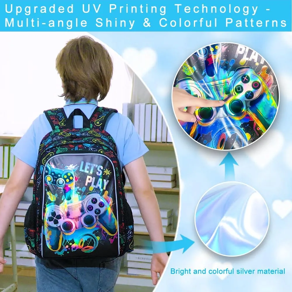 UFNDC 3PCS Boys Backpack,16”Kids Dinosaur Bookbag with Lunch Box, School Bag for Elementary Toddler
