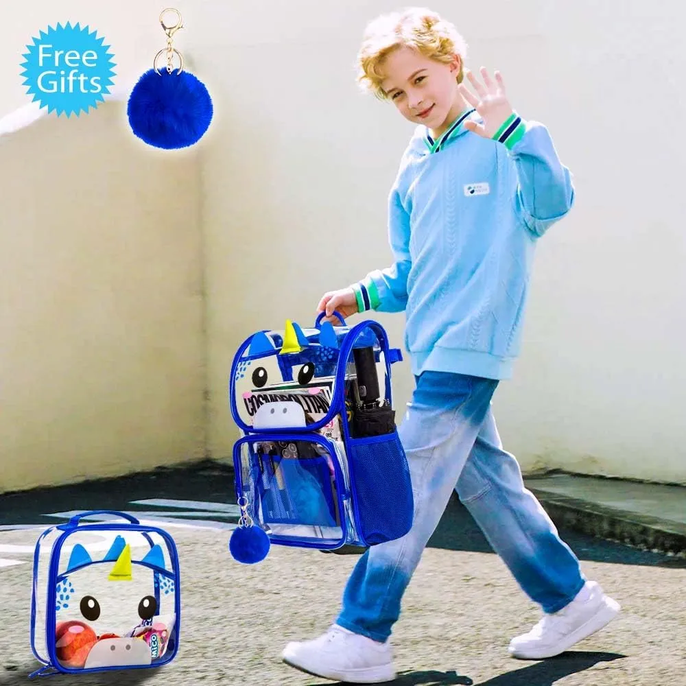 UFNDC 3PCS Clear Backpack for Girls and Boys, Unicorn Cat Transparent Bookbag, See Through School Bag for Kids Elementary