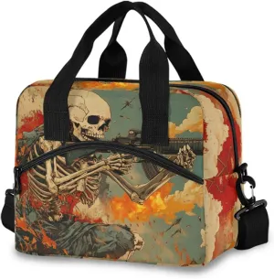 Ukiyo E Skull Soldier Insulated Lunch Bag 19 Cans Large Capacity Cooler Lunch Box Crossbody with Adjustable Detachable Strap 11.4×7.1×9.5 in