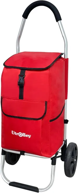 Ultra-Lightweight Foldable Shopping Cart for Groceries - Large 42L Capacity Grocery, Soft Rolling Wheels, Removable Bag, Multi-Use Personal Hand Truck, Red