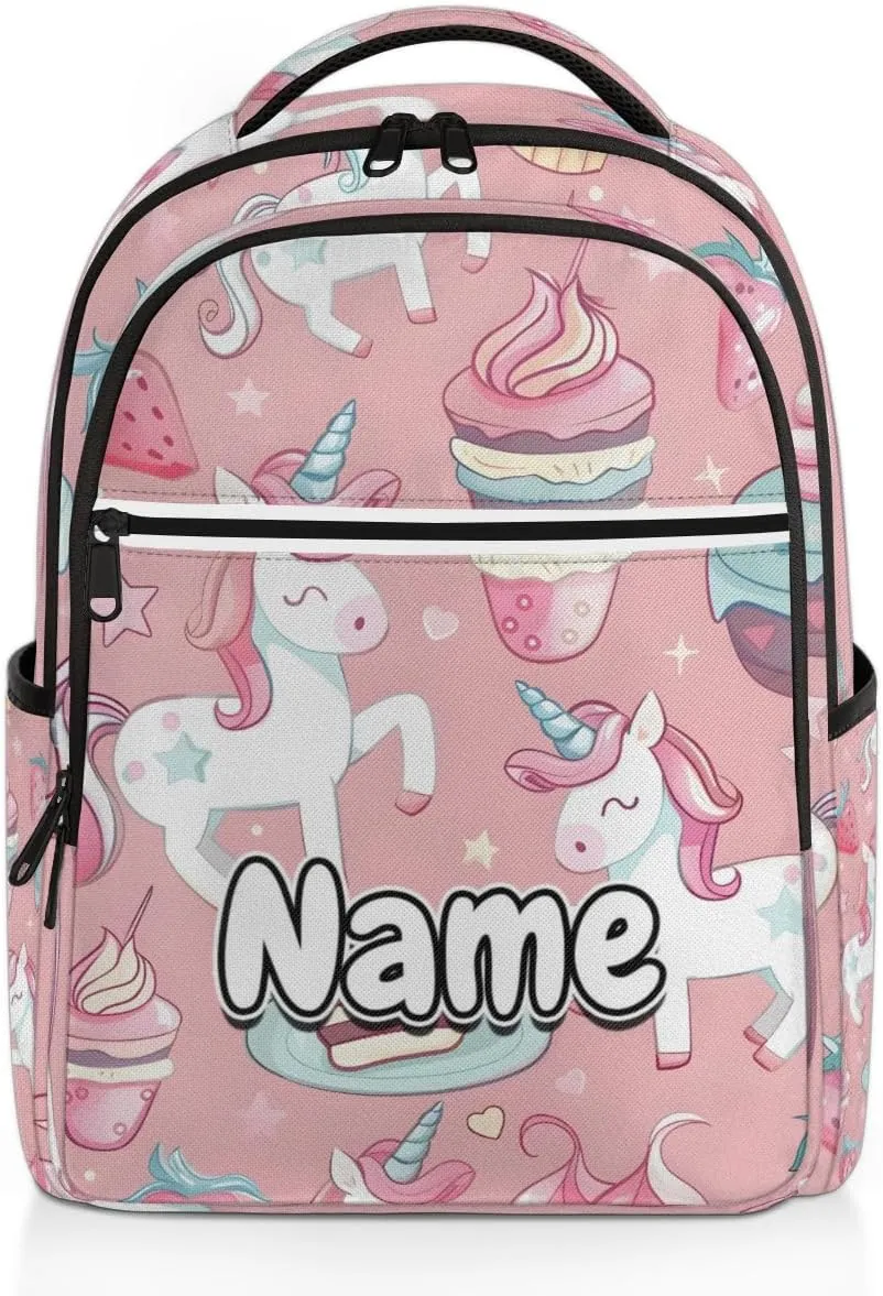 Unicorn Cakes Print Personalized Laptop Backpack with Name Custom Shoulder Bags for Women Men Waterproof Travel Casual Daypack Laptop Bag Gifts 16.1in