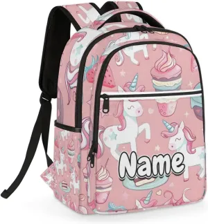 Unicorn Cakes Print Personalized Laptop Backpack with Name Custom Shoulder Bags for Women Men Waterproof Travel Casual Daypack Laptop Bag Gifts 16.1in