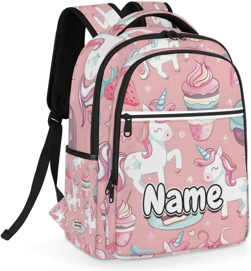 Unicorn Cakes Print Personalized Laptop Backpack with Name Custom Shoulder Bags for Women Men Waterproof Travel Casual Daypack Laptop Bag Gifts 16.1in