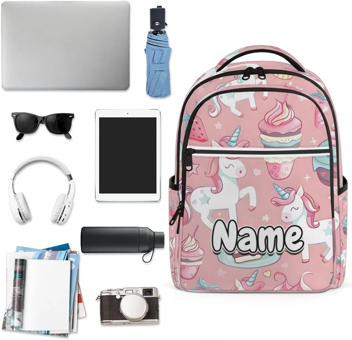 Unicorn Cakes Print Personalized Laptop Backpack with Name Custom Shoulder Bags for Women Men Waterproof Travel Casual Daypack Laptop Bag Gifts 16.1in