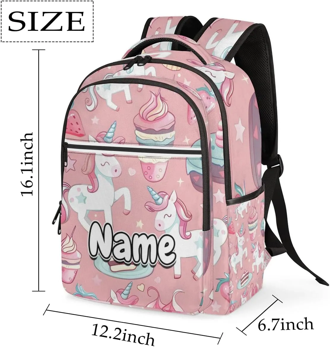 Unicorn Cakes Print Personalized Laptop Backpack with Name Custom Shoulder Bags for Women Men Waterproof Travel Casual Daypack Laptop Bag Gifts 16.1in