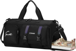 Unique Color Changing Reflective Strip Design, 18″ Small Gym Bag for Women Men Girls Boys, Personal Item Travel Bag for Airplane, 5-in-1 Duffle Bag for Fitness Sports & 1-3 Days Overnight (Black)