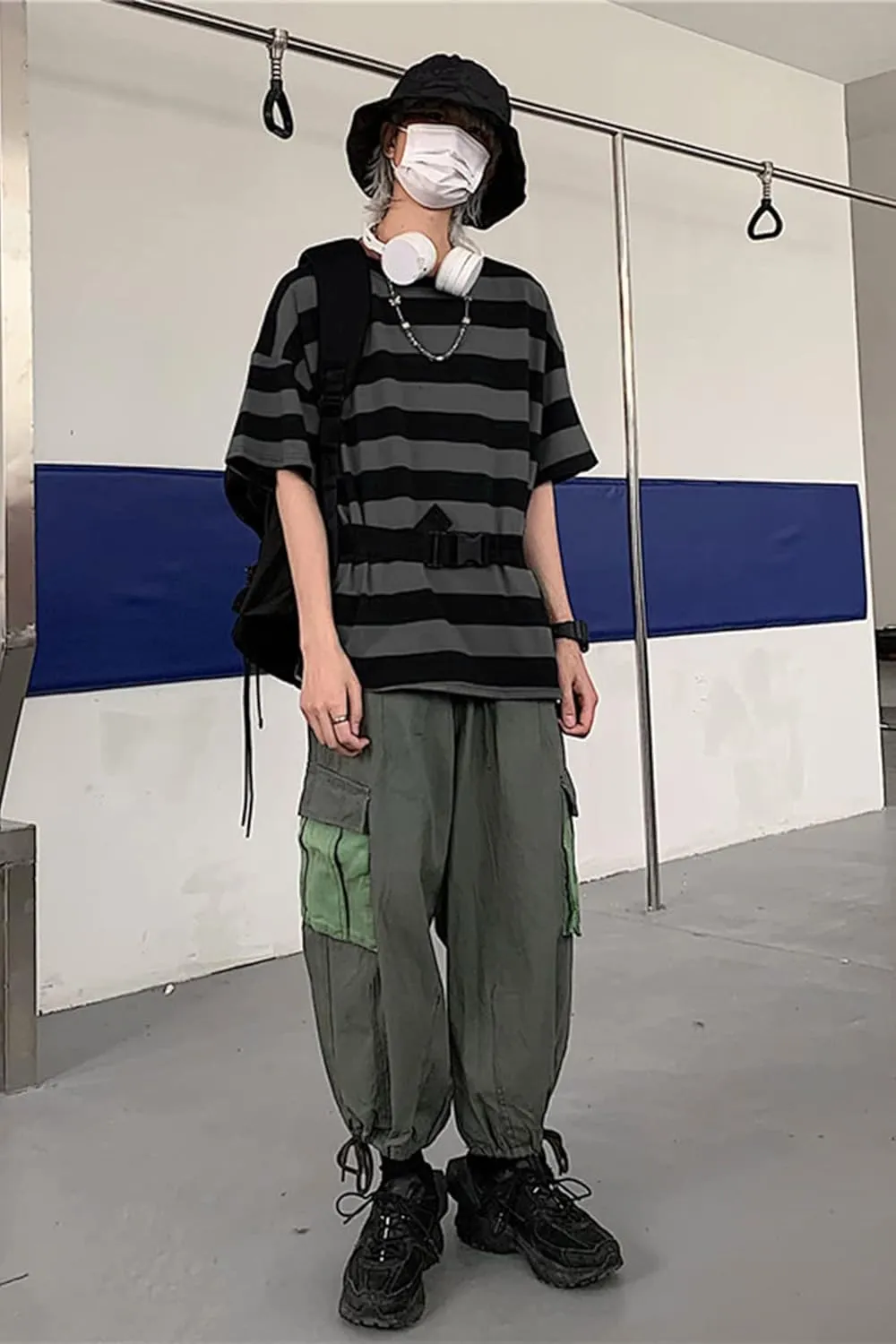 Unisex Oversized Stripe Long Sleeve T Shirts Gothic Harajuku Loose Crew Neck Summer Tee Tops