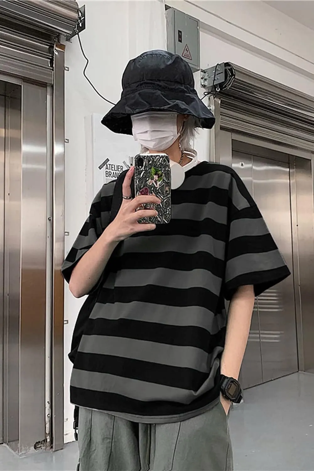 Unisex Oversized Stripe Long Sleeve T Shirts Gothic Harajuku Loose Crew Neck Summer Tee Tops