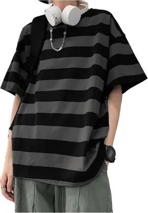 Unisex Oversized Stripe Long Sleeve T Shirts Gothic Harajuku Loose Crew Neck Summer Tee Tops