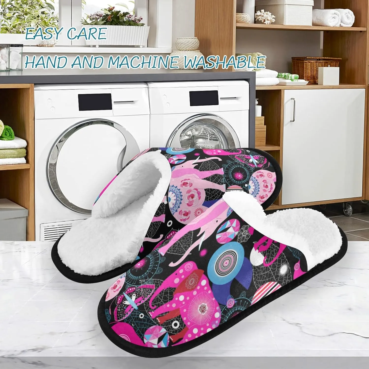 Unisex Slippers Fuzzy Feet Plush Cotton Slippers Anti-Slip Warm House Shoes M/L