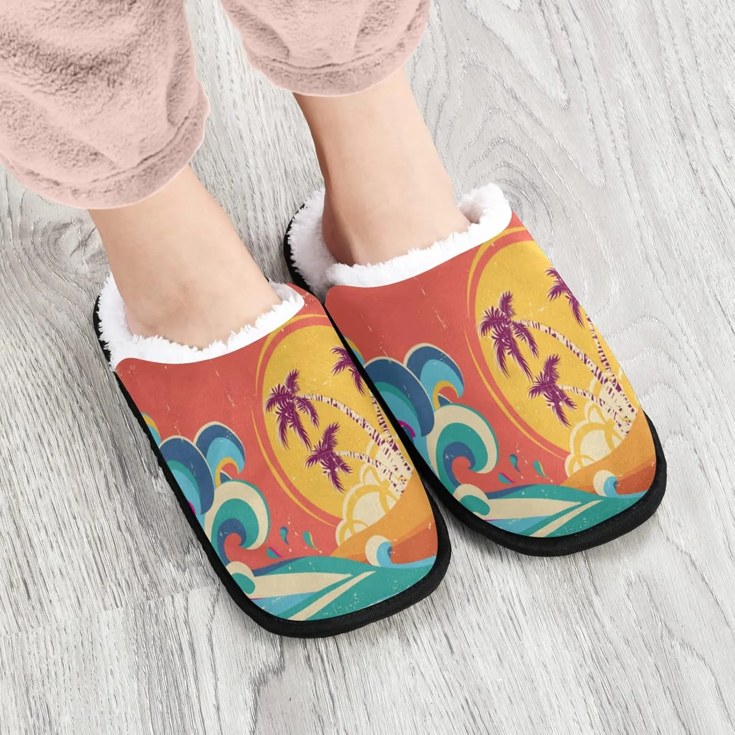 Unisex Slippers Fuzzy Feet Plush Cotton Slippers Anti-Slip Warm House Shoes M/L