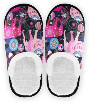 Unisex Slippers Fuzzy Feet Plush Cotton Slippers Anti-Slip Warm House Shoes M/L