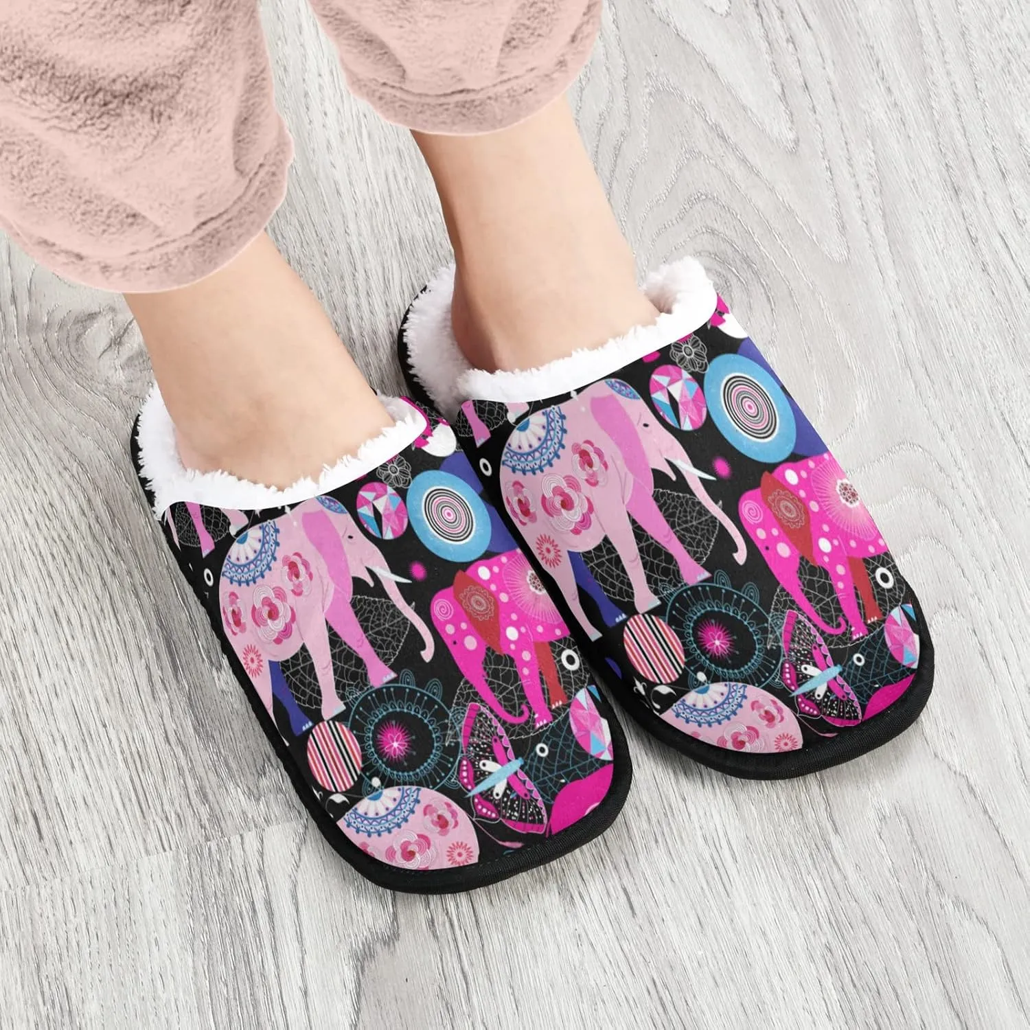 Unisex Slippers Fuzzy Feet Plush Cotton Slippers Anti-Slip Warm House Shoes M/L