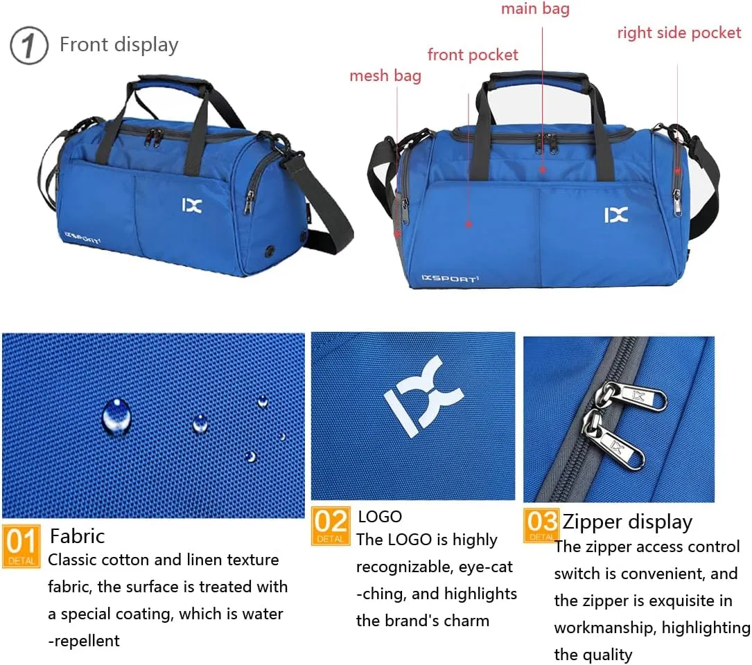 Unisex Wet and Dry Separation Gym Tote Bag with Shoes Compartment,Crossbody Drum Bag for Yoga/Sports/Weekend Getaway., Gray