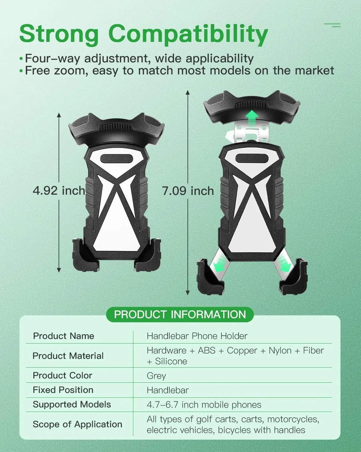 Universal Phone Holder Golf Cart, Phone Mount for Bike, Bicycle, Push Cart, Boat, Car, Stroller, Motorcycle, Fits Most Mobile Smartphones, Adjustable Handlebar Cell Phone Holder Shockproof