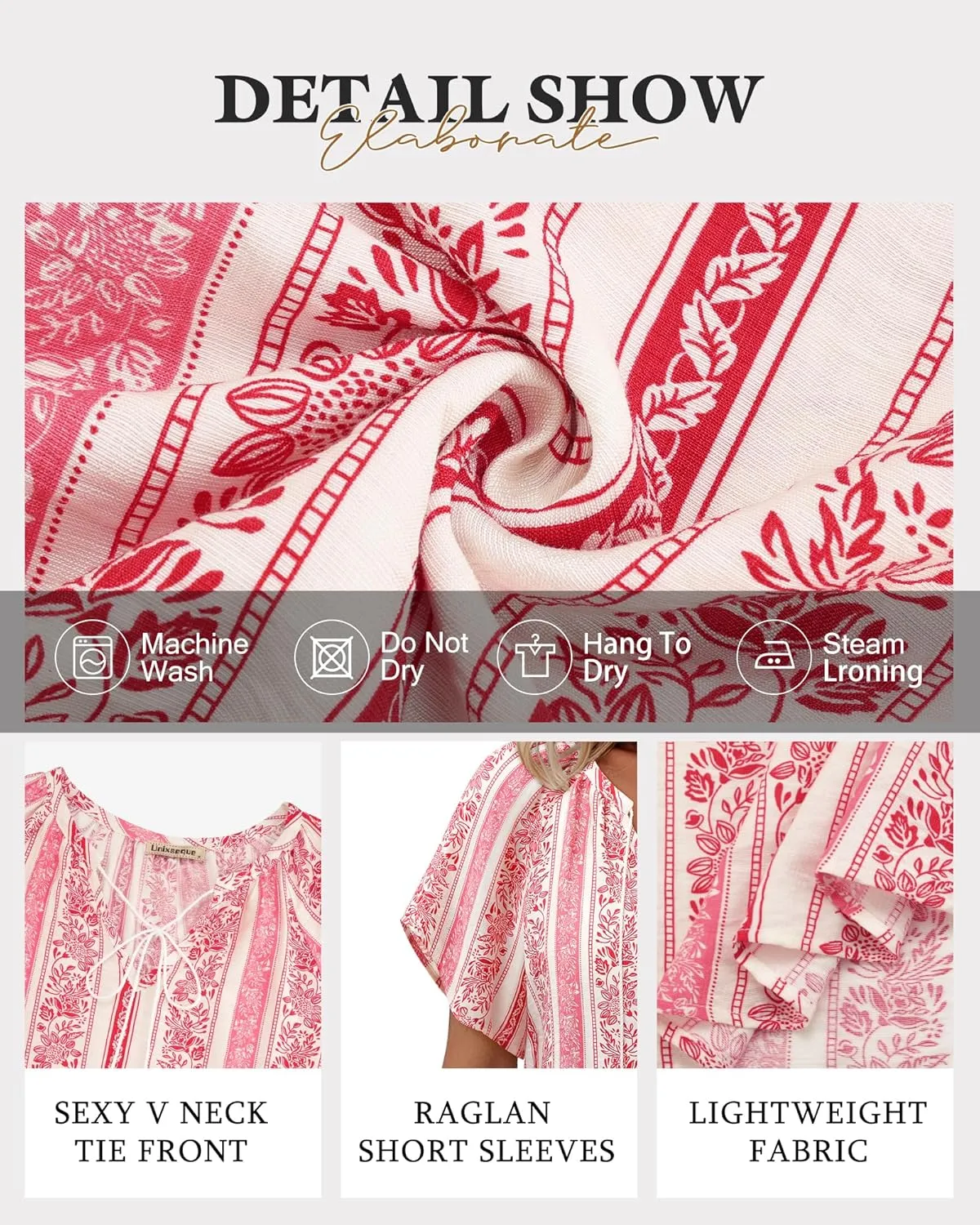Unixseque Summer Tops for Women Casual Boho Blouses Short Sleeve V Neck Shirts Tie Front 2025 Trendy Beach Vacation Clothes