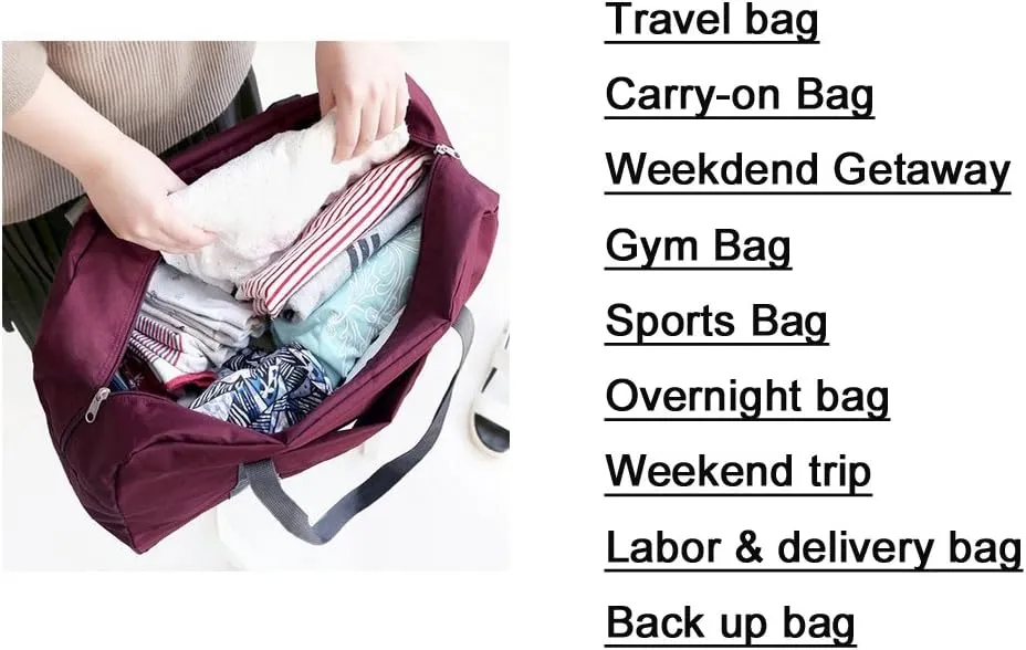 Unova Travel Duffel Bag Light Foldable Nylon Water Resistant Gym Bag Tote Hook onto Luggage