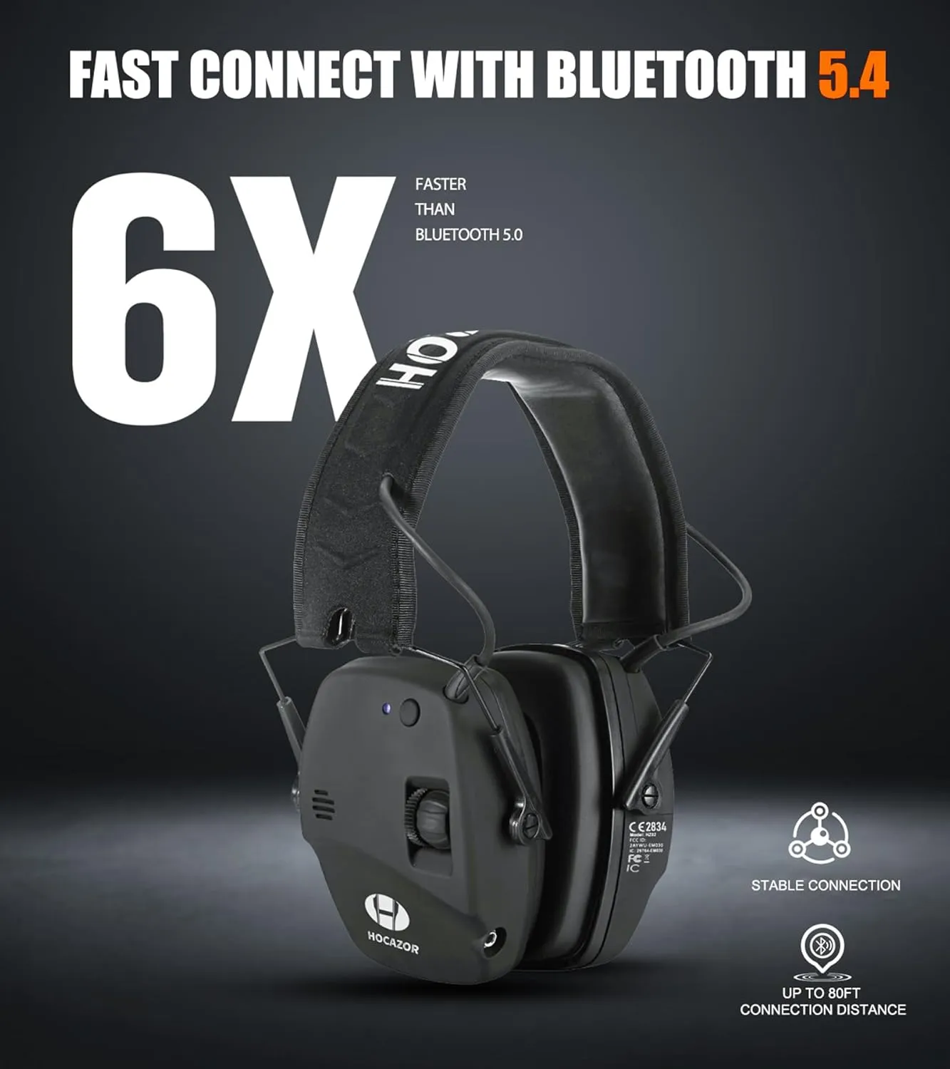 Upgrade Bluetooth 5.4 Shooting Ear Protection with Sound Amplify Electronic Digital Safety Ear Muffs Slim Hearing Protector for Shooting Hunting Gun Range (Black)