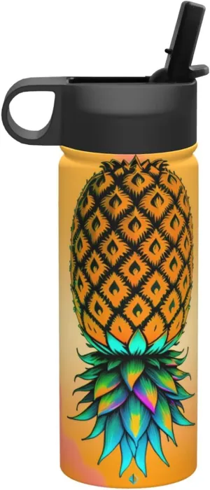 Upside Down Pineapple 18oz Sports Insulated Kettle With Straw, Leak Proof Gym Bottle -Ideal Gift for Fitness Sports & Outdoors