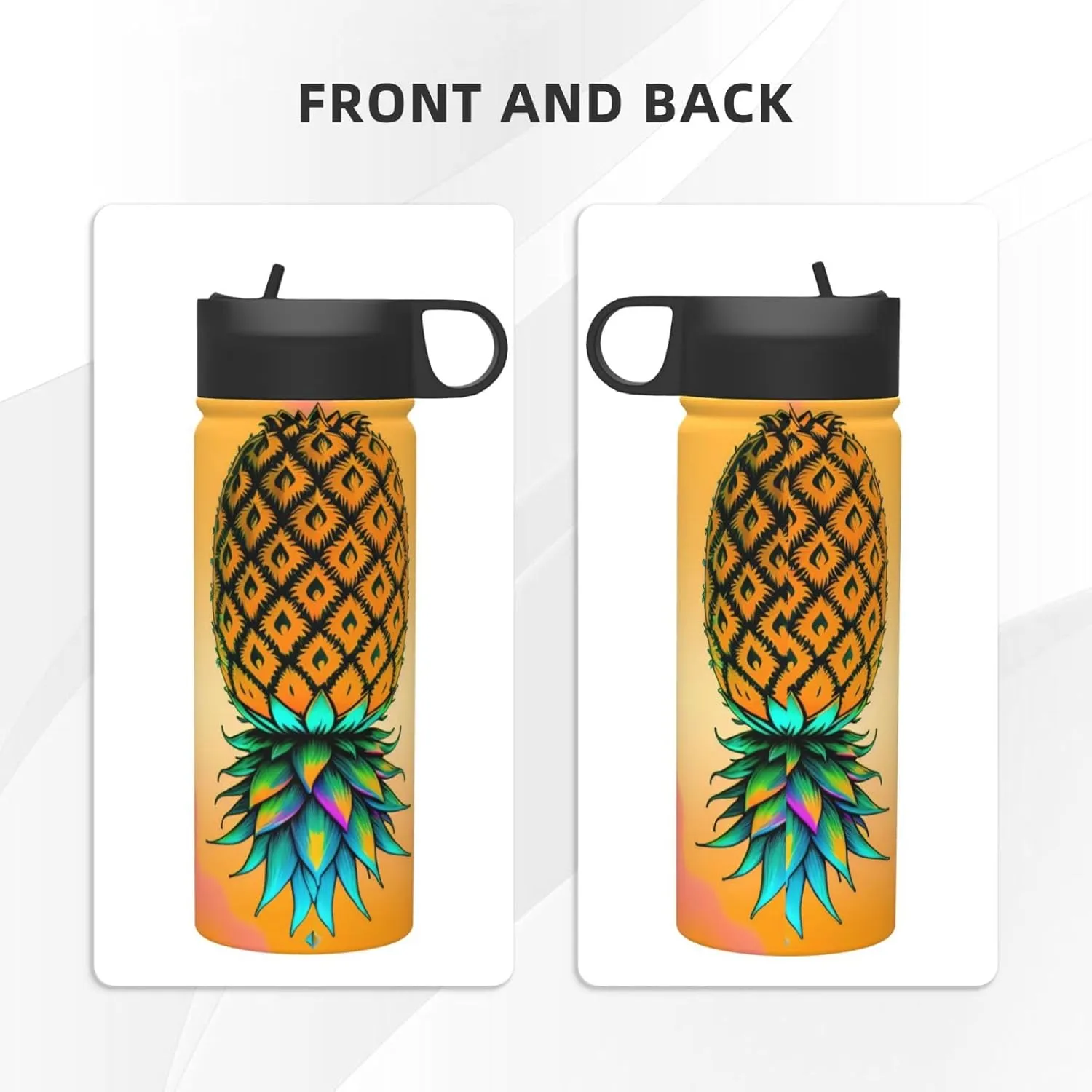Upside Down Pineapple 18oz Sports Insulated Kettle With Straw, Leak Proof Gym Bottle -Ideal Gift for Fitness Sports & Outdoors