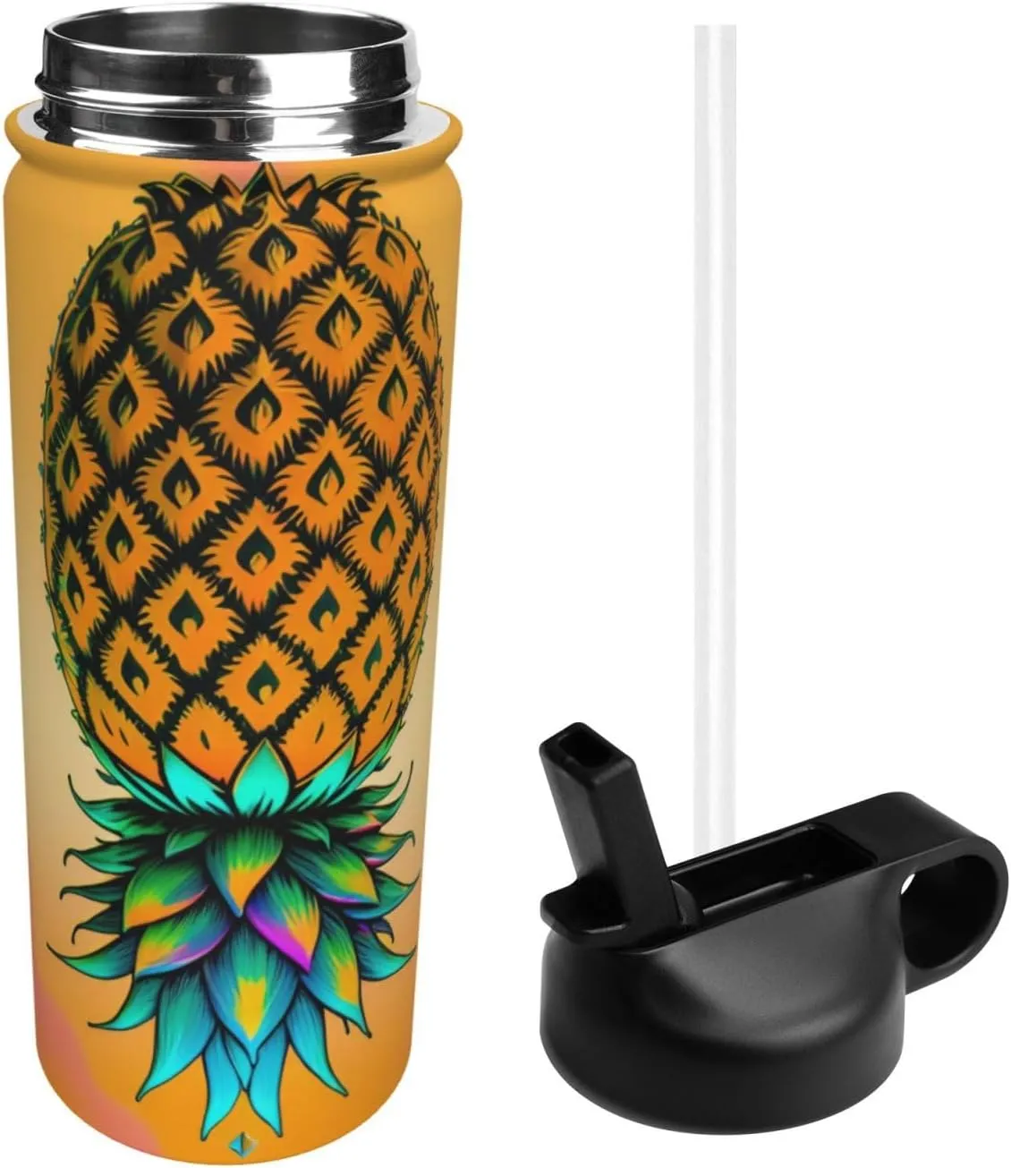 Upside Down Pineapple 18oz Sports Insulated Kettle With Straw, Leak Proof Gym Bottle -Ideal Gift for Fitness Sports & Outdoors